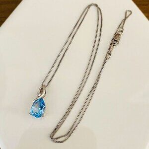 925 Silver Aquamarine and Diamond Pendant Necklace